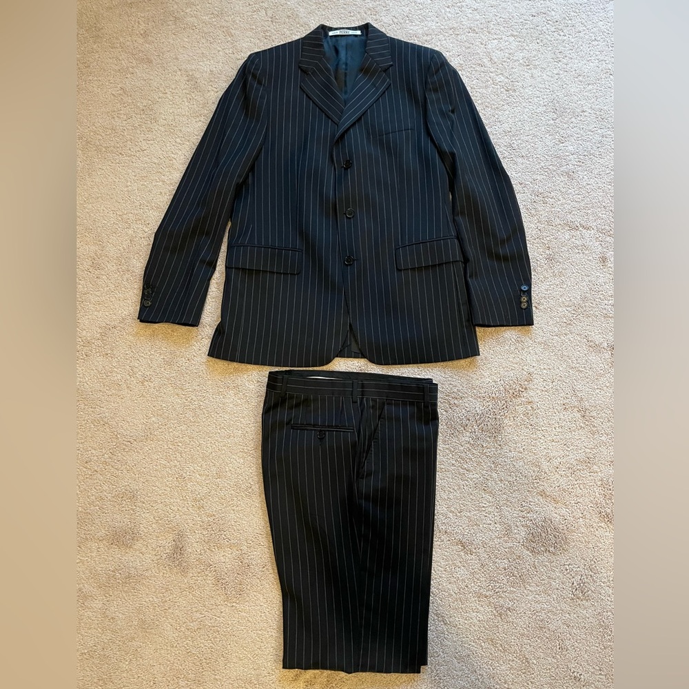 Rare Gianfranco Ferre Black Striped Suit Men Size 42 - 100% Wool - Like New